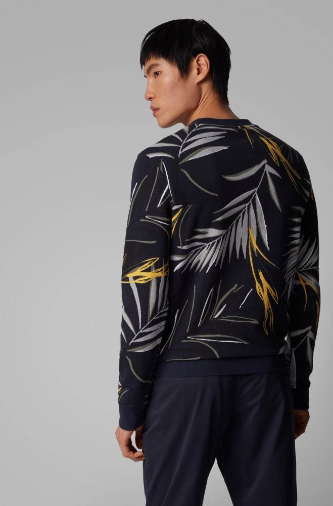 Hugo Boss Leaf-print sweatshirt Mørke Blå | 2b48ea82