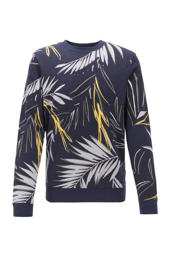 Hugo Boss Leaf-print sweatshirt Mørke Blå | 2b48ea82