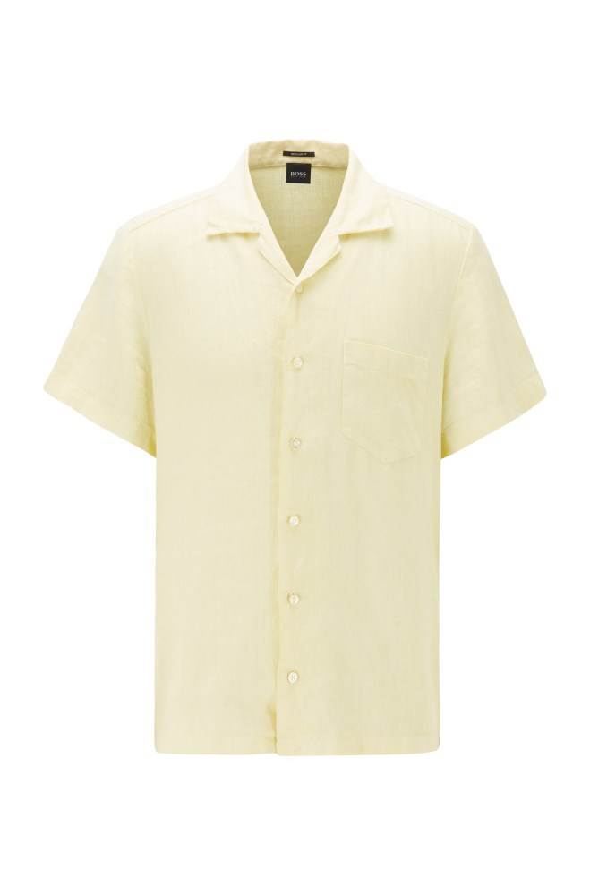 Hugo Boss Linen regular-fit shirt Lyse Gul | ae6SVLaE