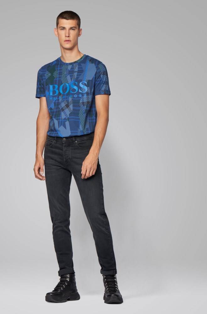 Hugo Boss Logo T-shirt Mørke Blå | EQWTthng