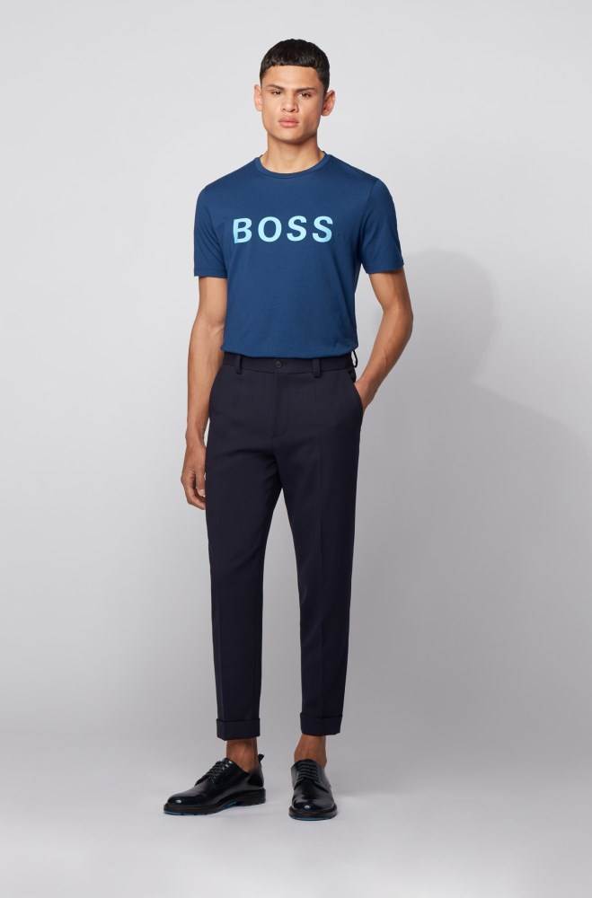 Hugo Boss Logo T-shirt Mørke Blå | tErxNXJ4