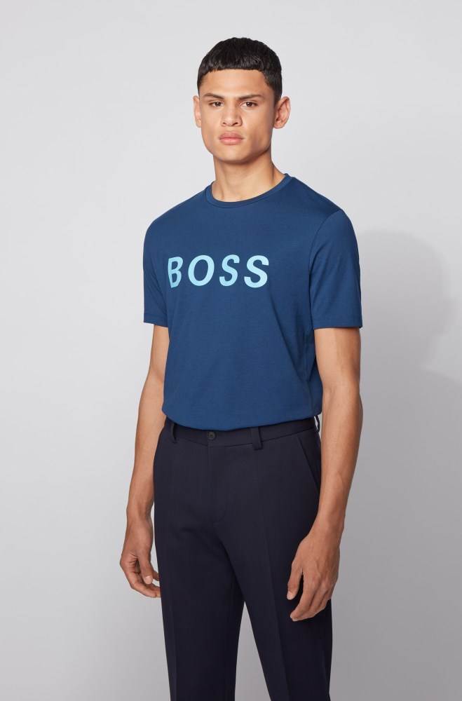 Hugo Boss Logo T-shirt Mørke Blå | tErxNXJ4