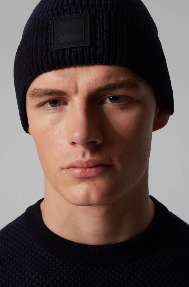 Hugo Boss Logo beanie hat Mørke Blå | 5UQlhJtJ