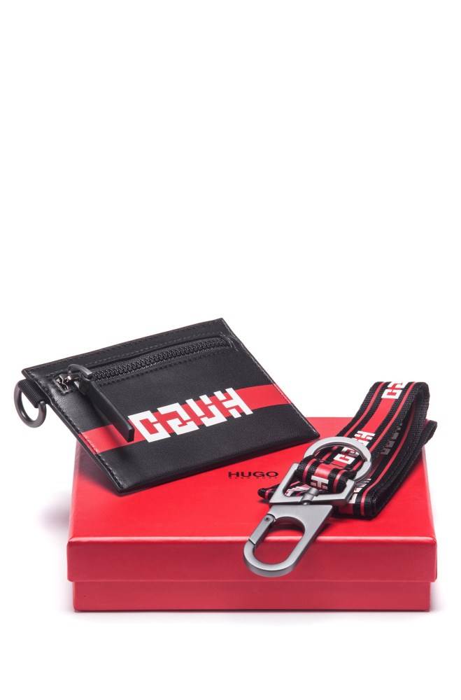 Hugo Boss Logo card holder and lanyard gift set Svarte | mcJbz2ay