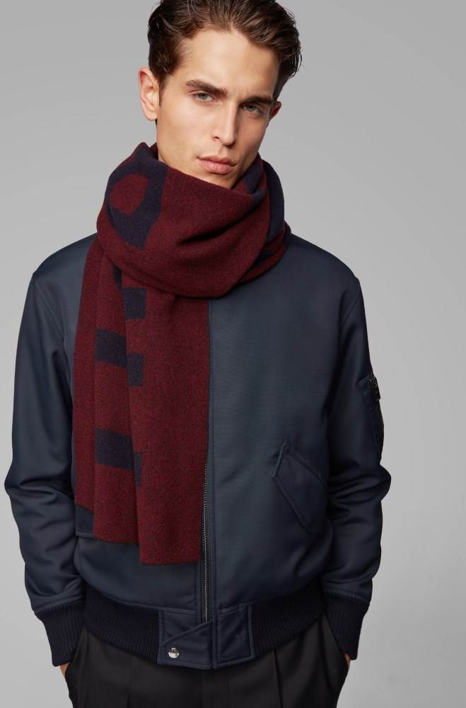 Hugo Boss Logo-jacquard scarf Mørke Blå | zg5RVWKW