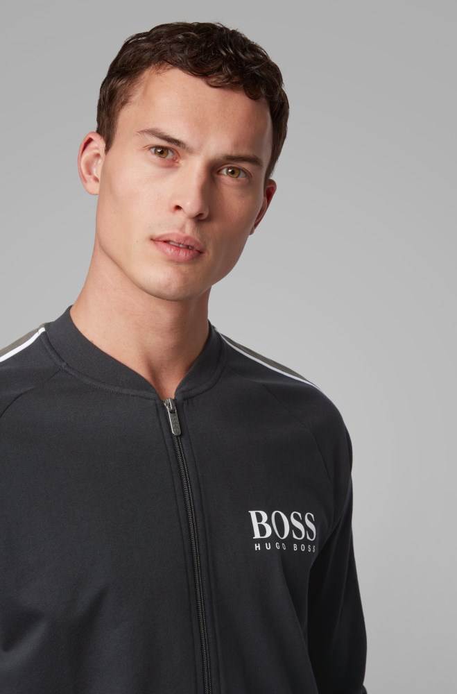 Hugo Boss Logo loungewear jacket Svarte | fNvNRXm3