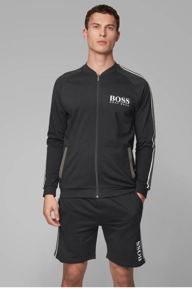 Hugo Boss Logo loungewear jacket Svarte | fNvNRXm3