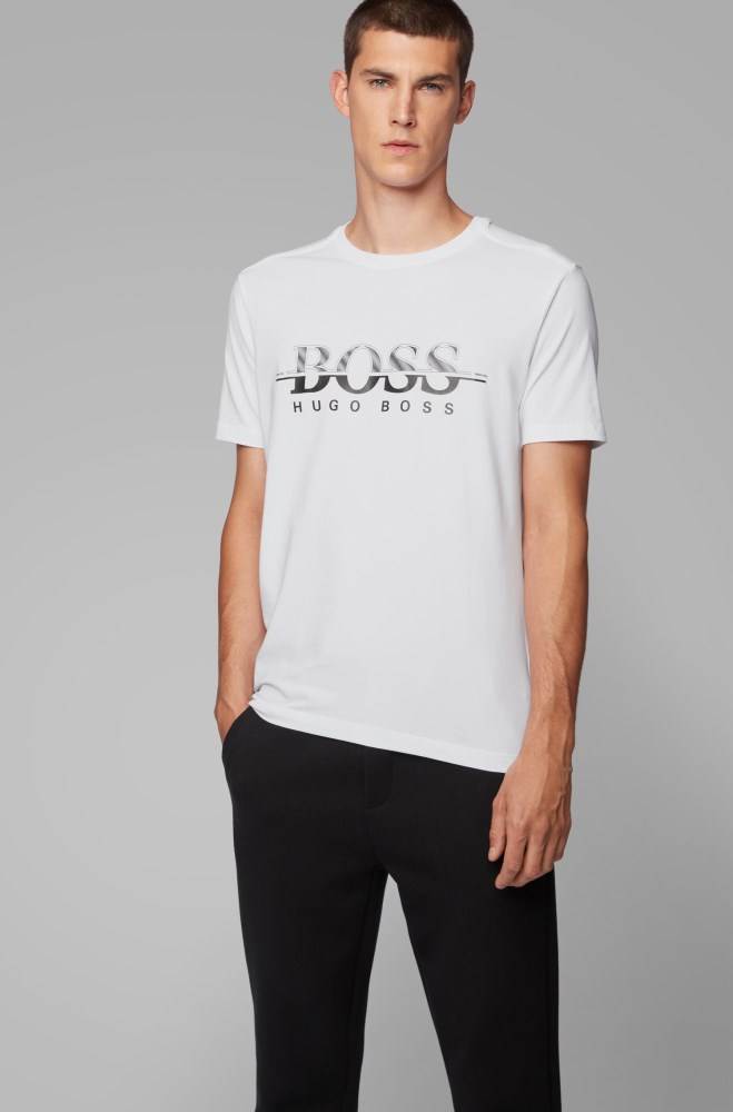 Hugo Boss Logo-print T-shirt Hvite | 2QsrJZrZ