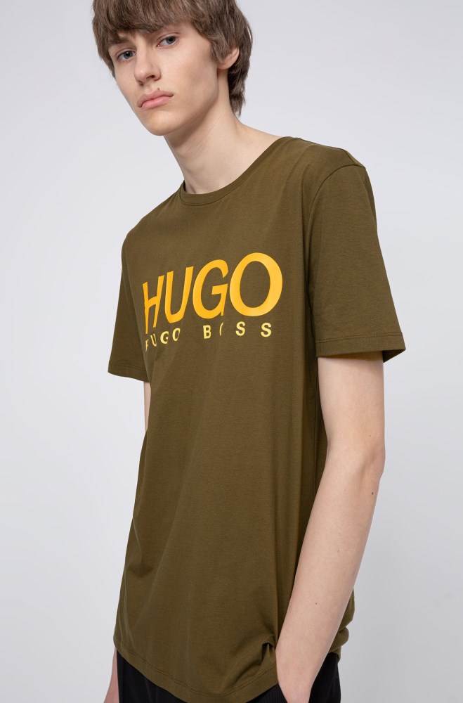 Hugo Boss Logo-print T-shirt Khaki | 2ioRe7xB