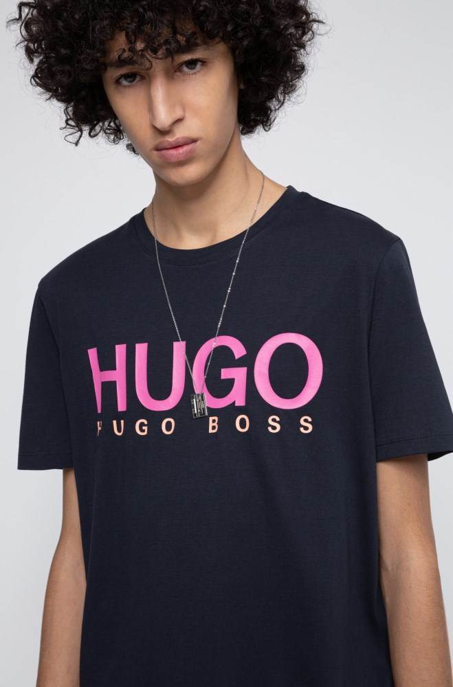 Hugo Boss Logo-print T-shirt Mørke Blå | E5h2YNnp