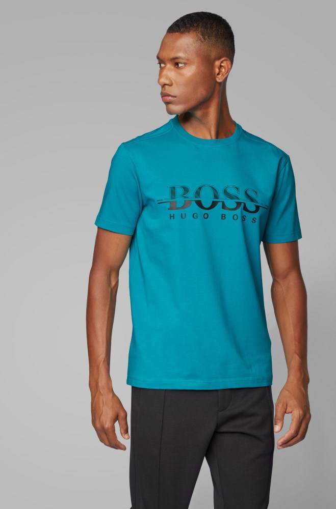 Hugo Boss Logo-print T-shirt Turkis | eaQtu76b