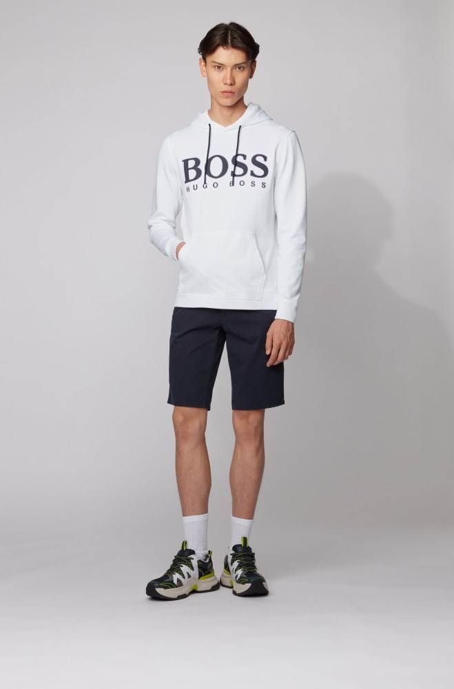 Hugo Boss Logo-print hooded sweatshirt Hvite | JylT6Tjd