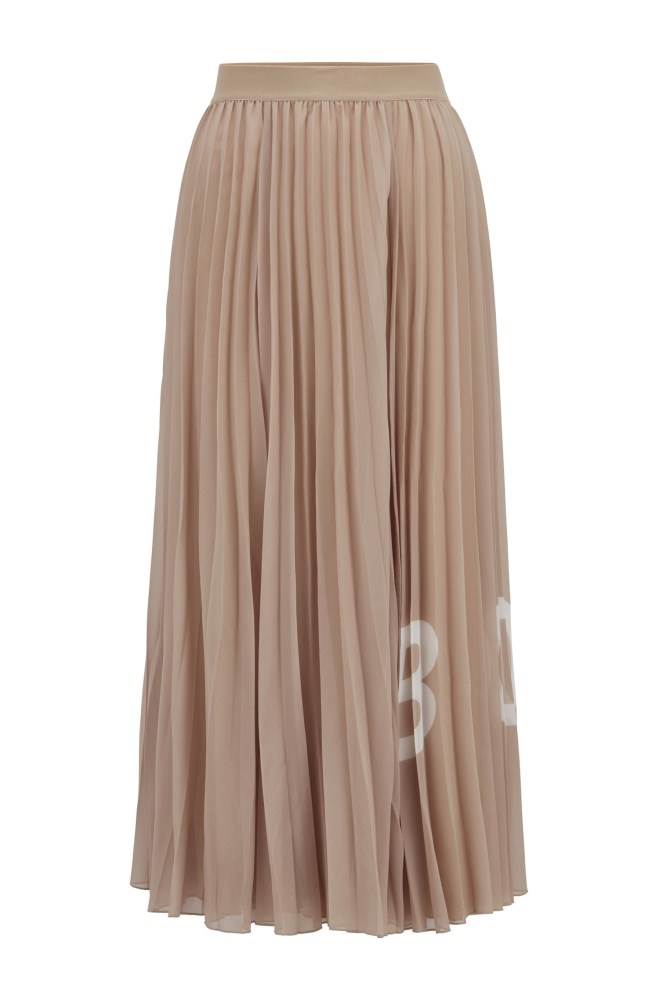 Hugo Boss Logo-print plissé maxi skirt Beige | CaM7WQ73