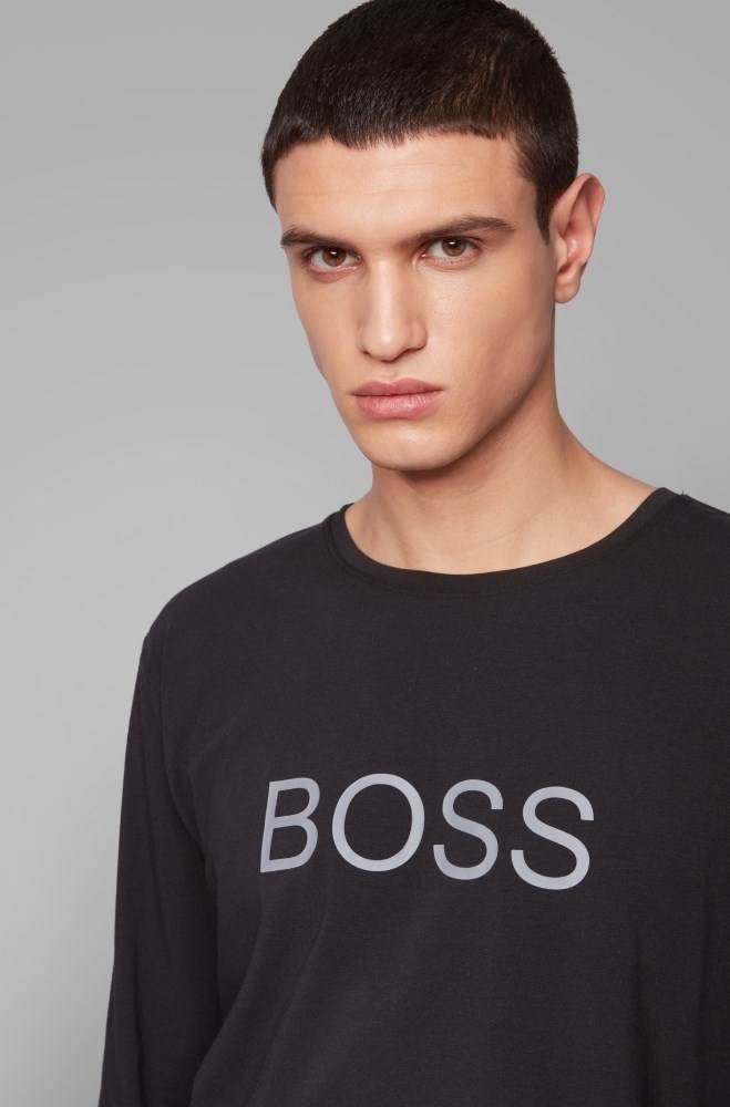 Hugo Boss Logo-print pyjama T-shirt Svarte | RdbHP04A