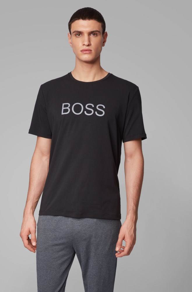 Hugo Boss Logo-print pyjama T-shirt Svarte | RdbHP04A