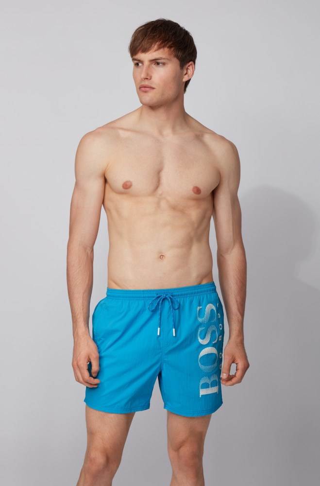 Hugo Boss Logo-print swim shorts Blå | U1tCyW0R