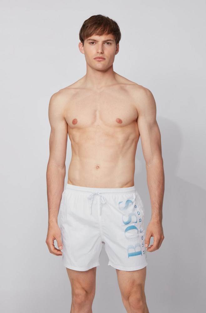 Hugo Boss Logo-print swim shorts Hvite | rMKTxPDF