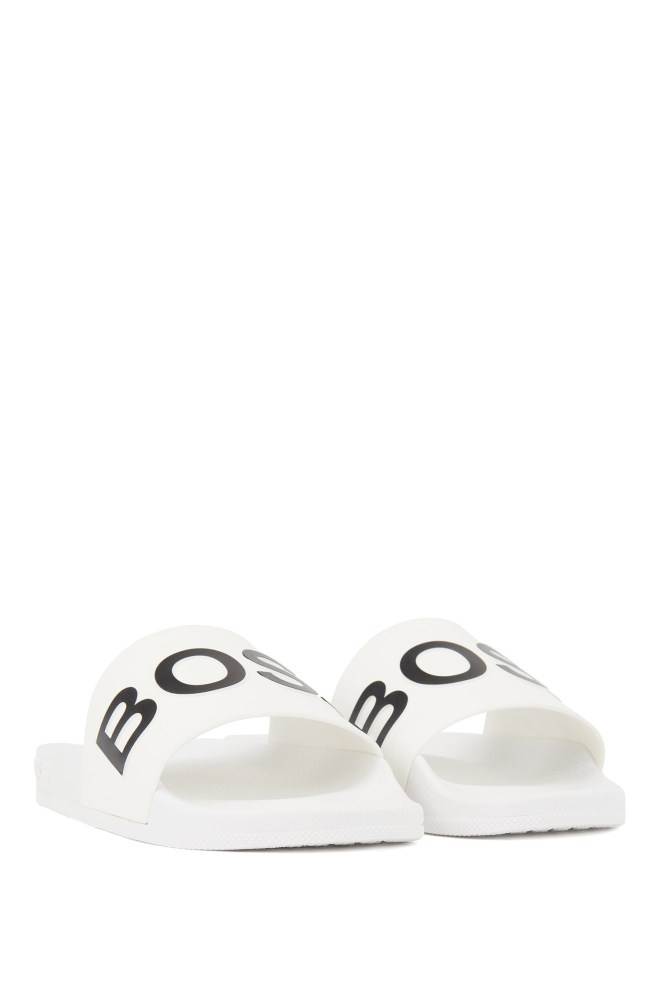 Hugo Boss Logo-strap slides Hvite | Dp4wTG6R