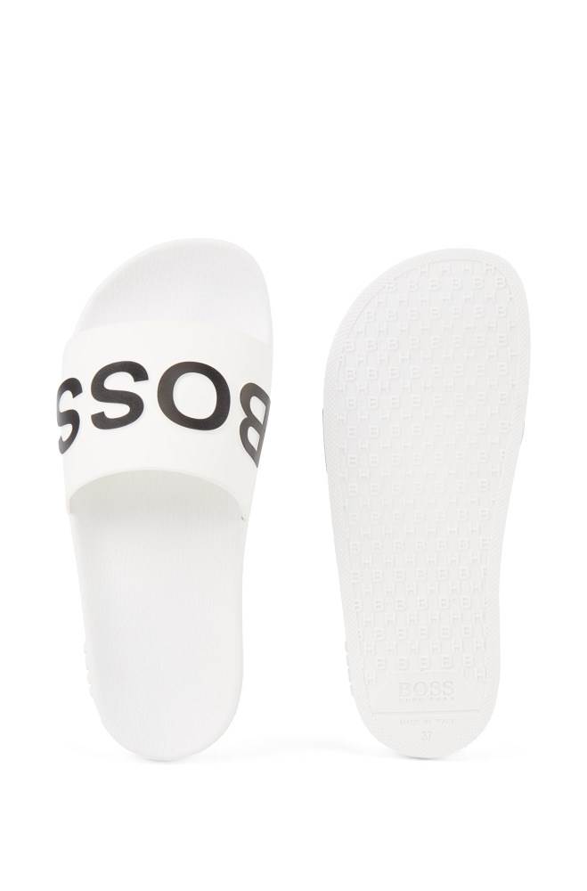 Hugo Boss Logo-strap slides Hvite | Dp4wTG6R