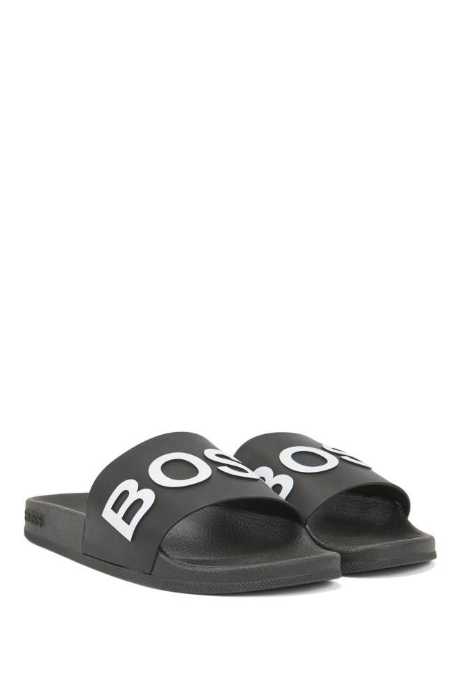 Hugo Boss Logo-strap slides Svarte | Urk56qZj