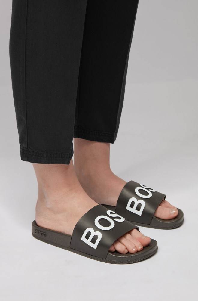 Hugo Boss Logo-strap slides Svarte | Urk56qZj