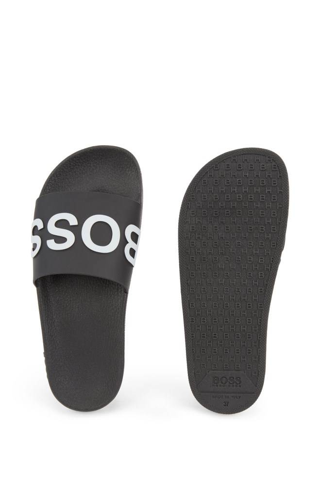 Hugo Boss Logo-strap slides Svarte | Urk56qZj