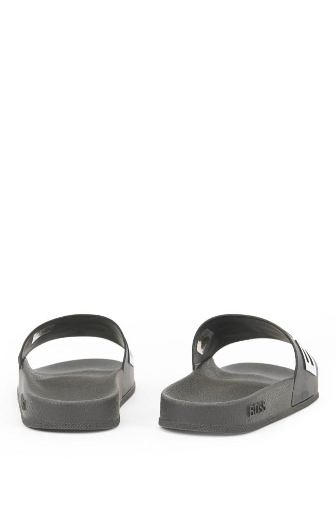 Hugo Boss Logo-strap slides Svarte | Urk56qZj