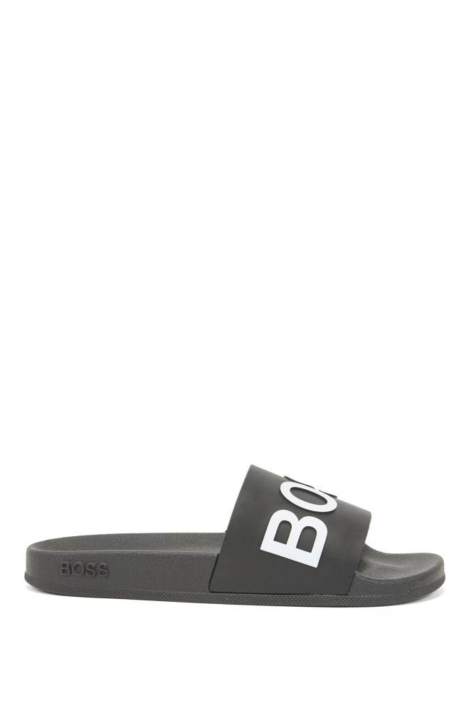 Hugo Boss Logo-strap slides Svarte | Urk56qZj