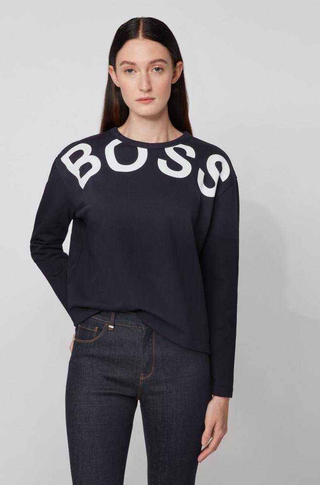 Hugo Boss Logo sweatshirt Lyse Blå | bYwVMXxD