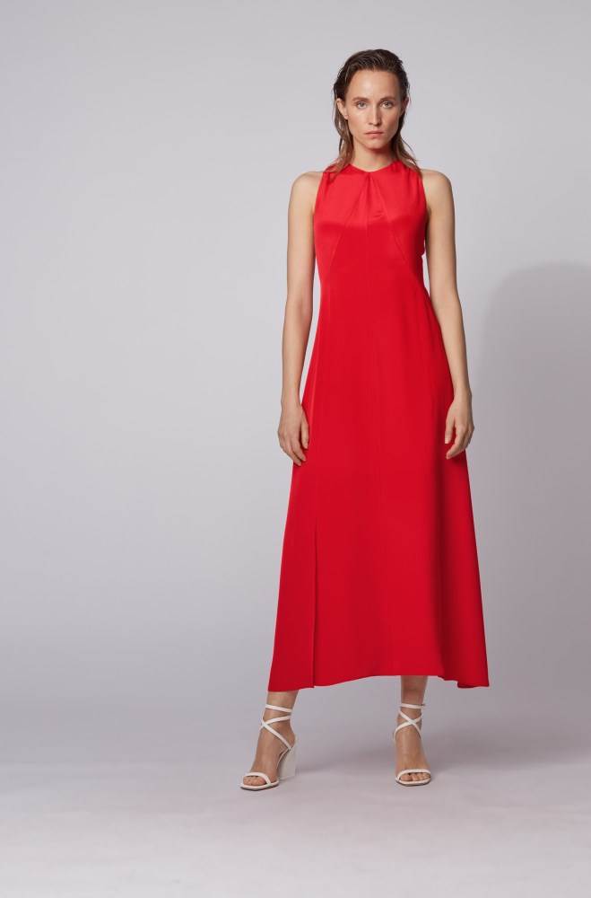 Hugo Boss Long-length silk dress Rød | cl5Ke0D9