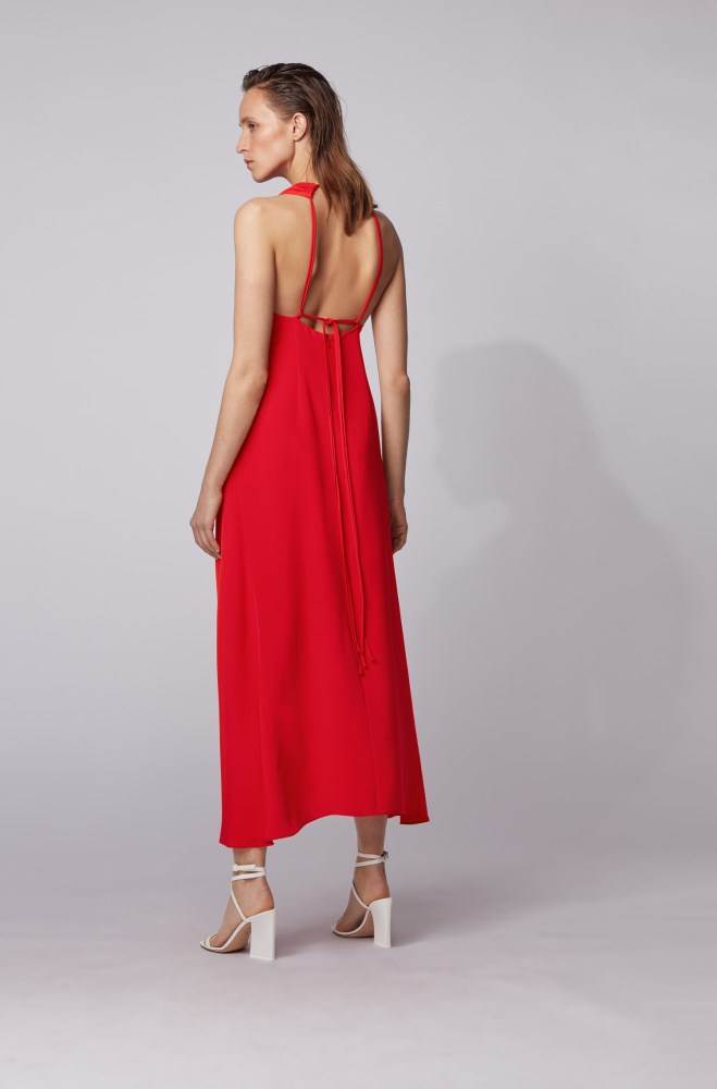 Hugo Boss Long-length silk dress Rød | cl5Ke0D9