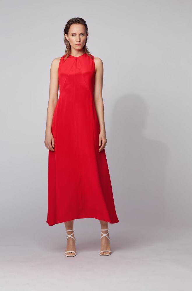 Hugo Boss Long-length silk dress Rød | cl5Ke0D9