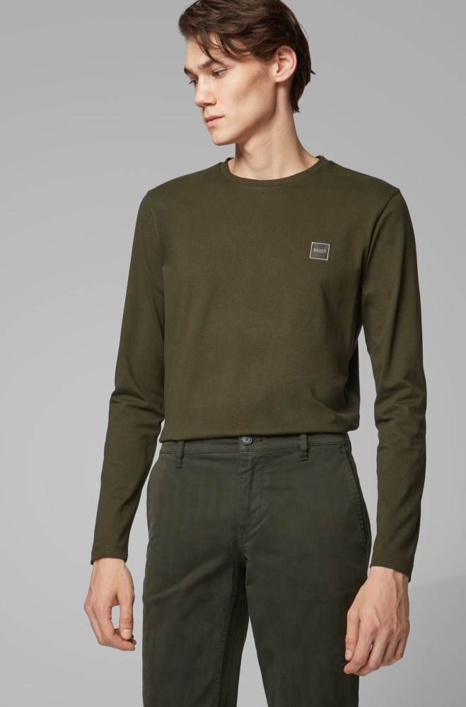 Hugo Boss Long-sleeved T-shirt Grønn | OZCGhnUK