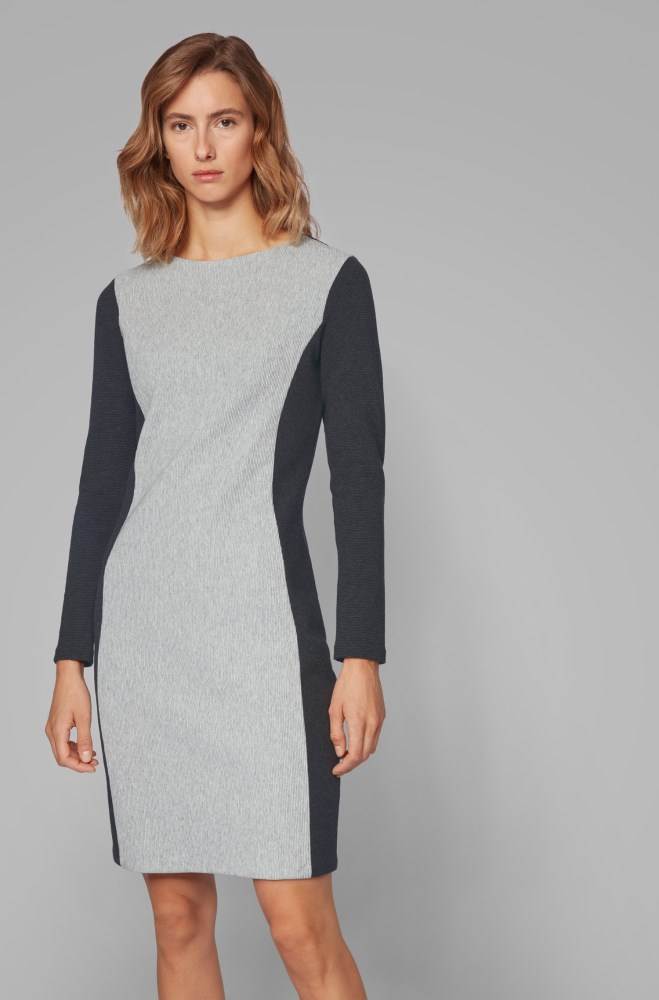 Hugo Boss Long-sleeved bodycon dress Grå | KXG84MiZ