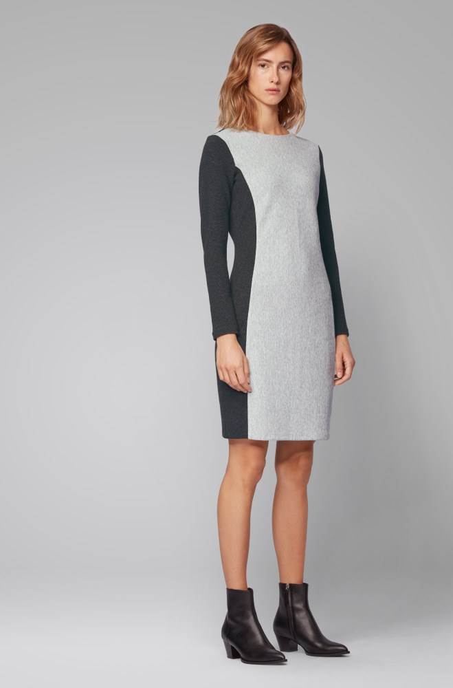 Hugo Boss Long-sleeved bodycon dress Grå | KXG84MiZ