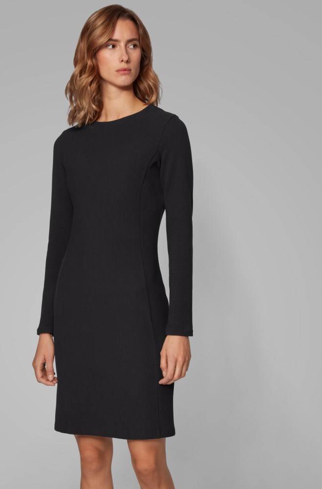 Hugo Boss Long-sleeved bodycon dress Svarte | zPT8SrwE