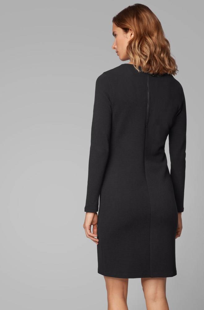 Hugo Boss Long-sleeved bodycon dress Svarte | zPT8SrwE