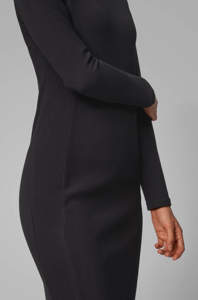 Hugo Boss Long-sleeved bodycon dress Svarte | zPT8SrwE