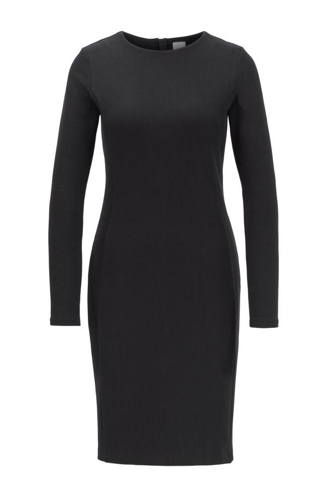 Hugo Boss Long-sleeved bodycon dress Svarte | zPT8SrwE