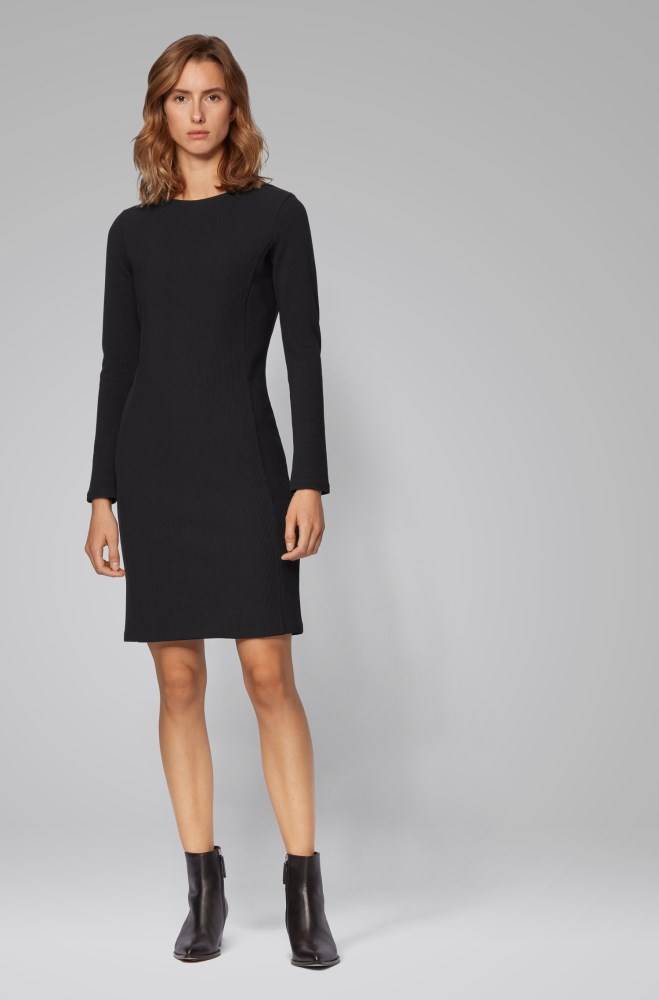 Hugo Boss Long-sleeved bodycon dress Svarte | zPT8SrwE