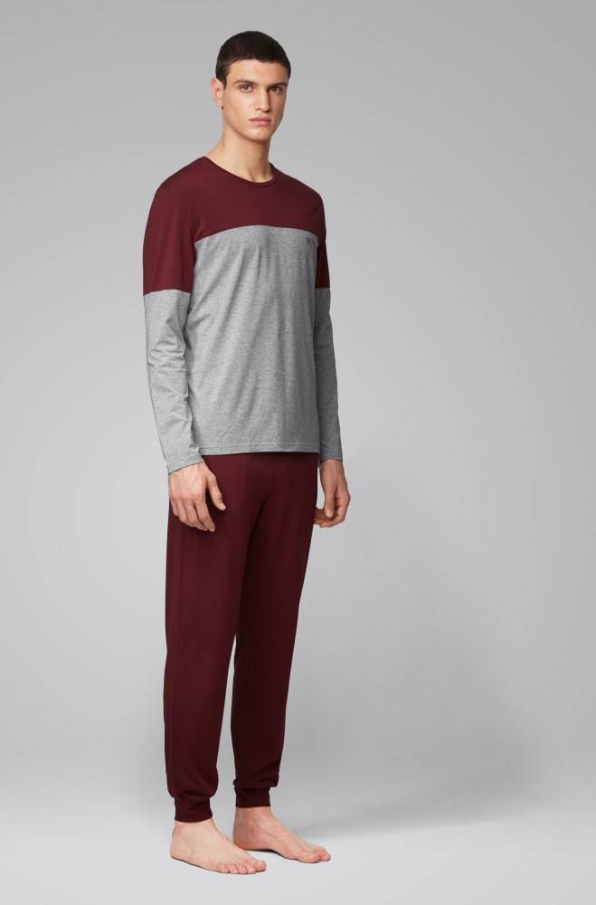 Hugo Boss Long-sleeved colour-block pyjama T-shirt Mørke Rød | 7en0NbZX