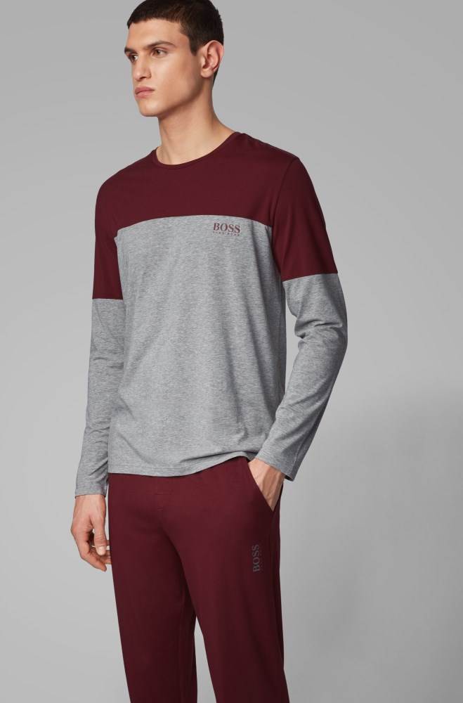 Hugo Boss Long-sleeved colour-block pyjama T-shirt Mørke Rød | 7en0NbZX