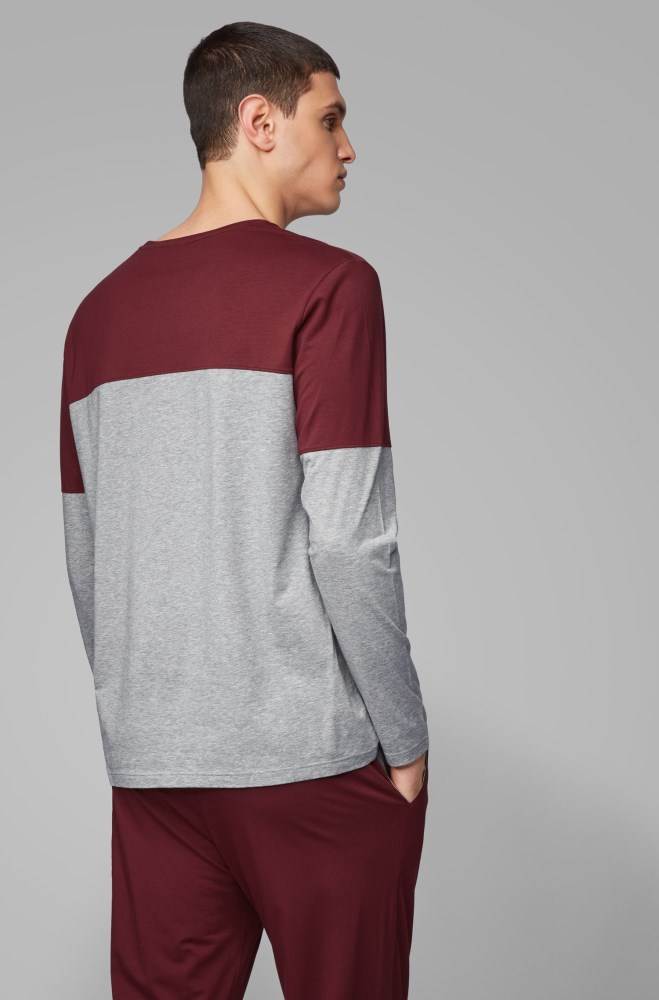 Hugo Boss Long-sleeved colour-block pyjama T-shirt Mørke Rød | 7en0NbZX