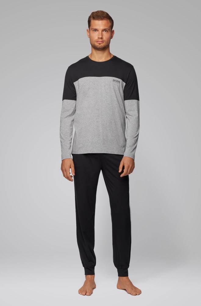 Hugo Boss Long-sleeved colour-block pyjama T-shirt Svarte | gihP2VDu