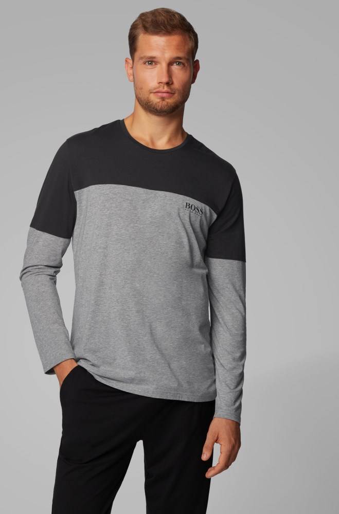 Hugo Boss Long-sleeved colour-block pyjama T-shirt Svarte | gihP2VDu