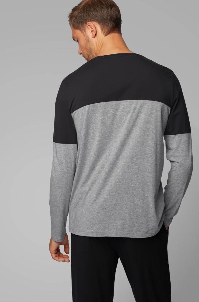 Hugo Boss Long-sleeved colour-block pyjama T-shirt Svarte | gihP2VDu