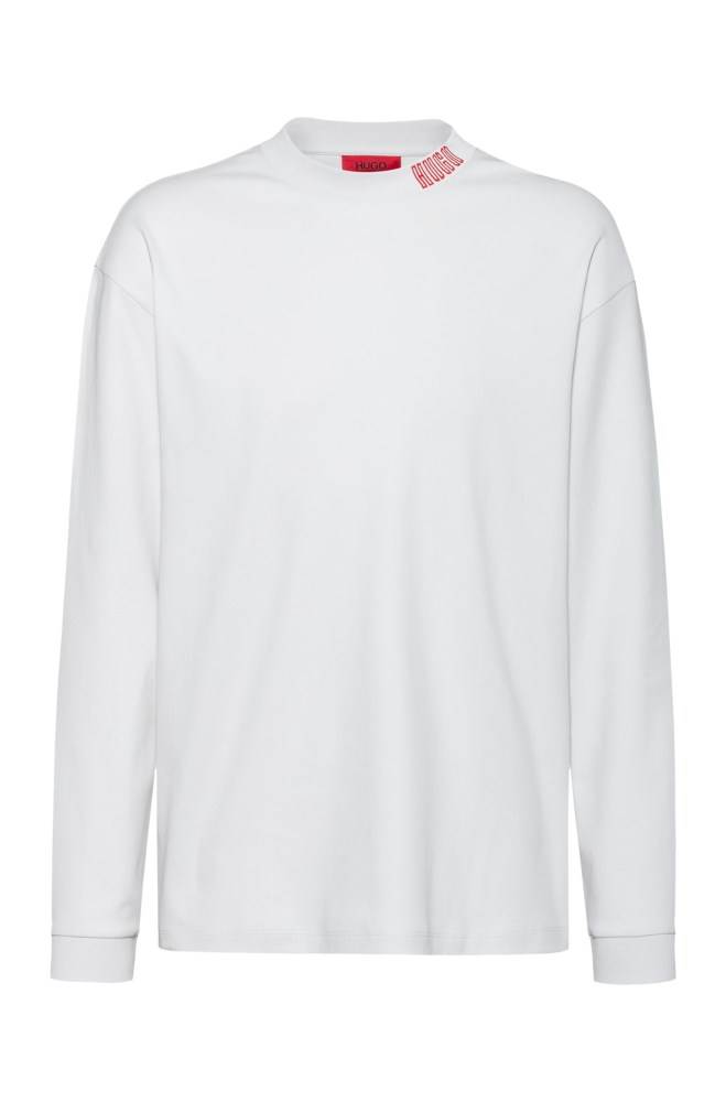 Hugo Boss Long-sleeved cotton T-shirt Hvite | 00jauuhC