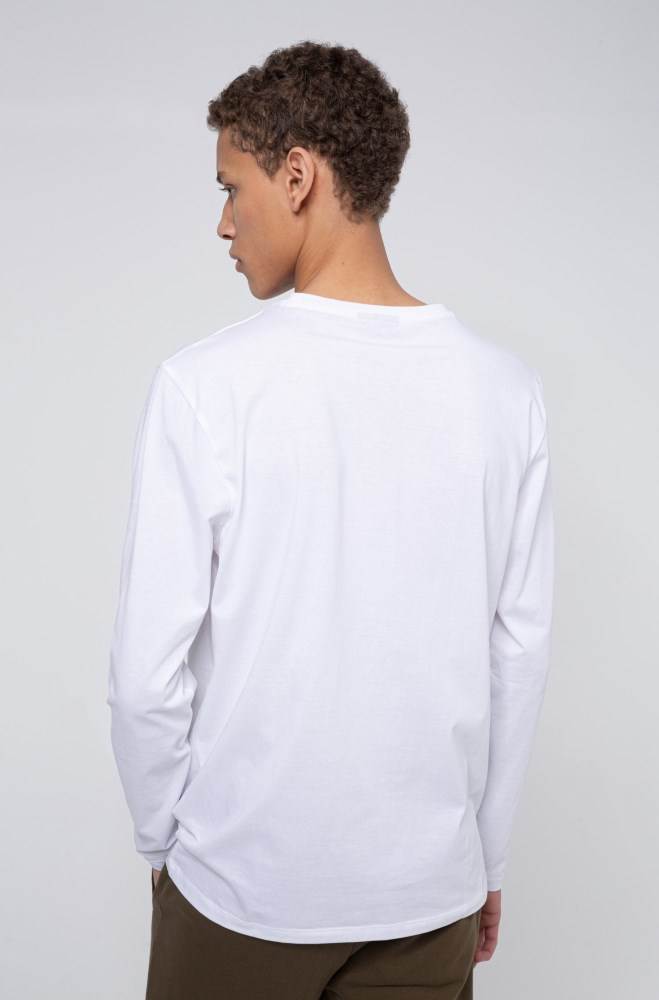 Hugo Boss Long-sleeved cotton T-shirt Hvite | 3K77f9Zb