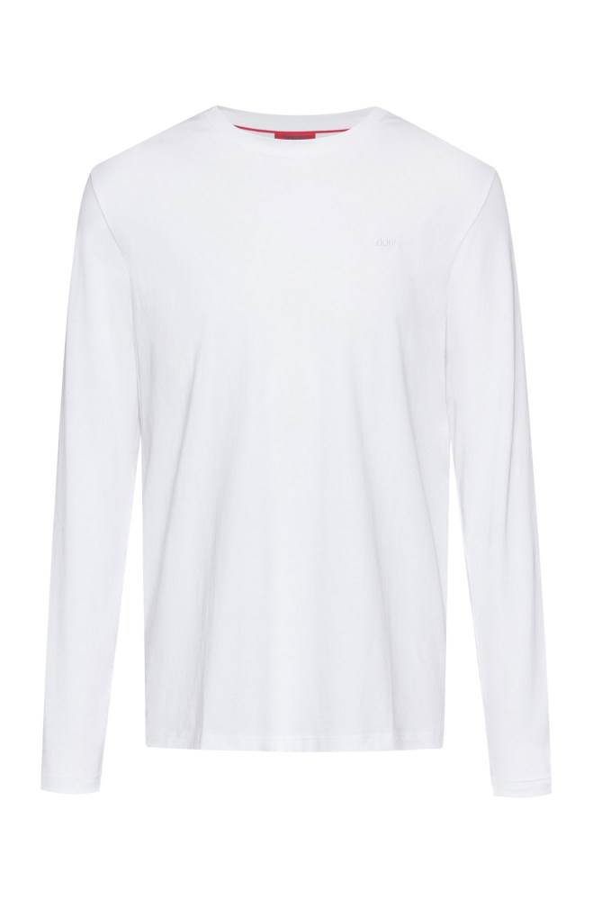 Hugo Boss Long-sleeved cotton T-shirt Hvite | 3K77f9Zb