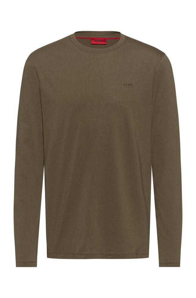 Hugo Boss Long-sleeved cotton T-shirt Khaki | kUmAU0JB